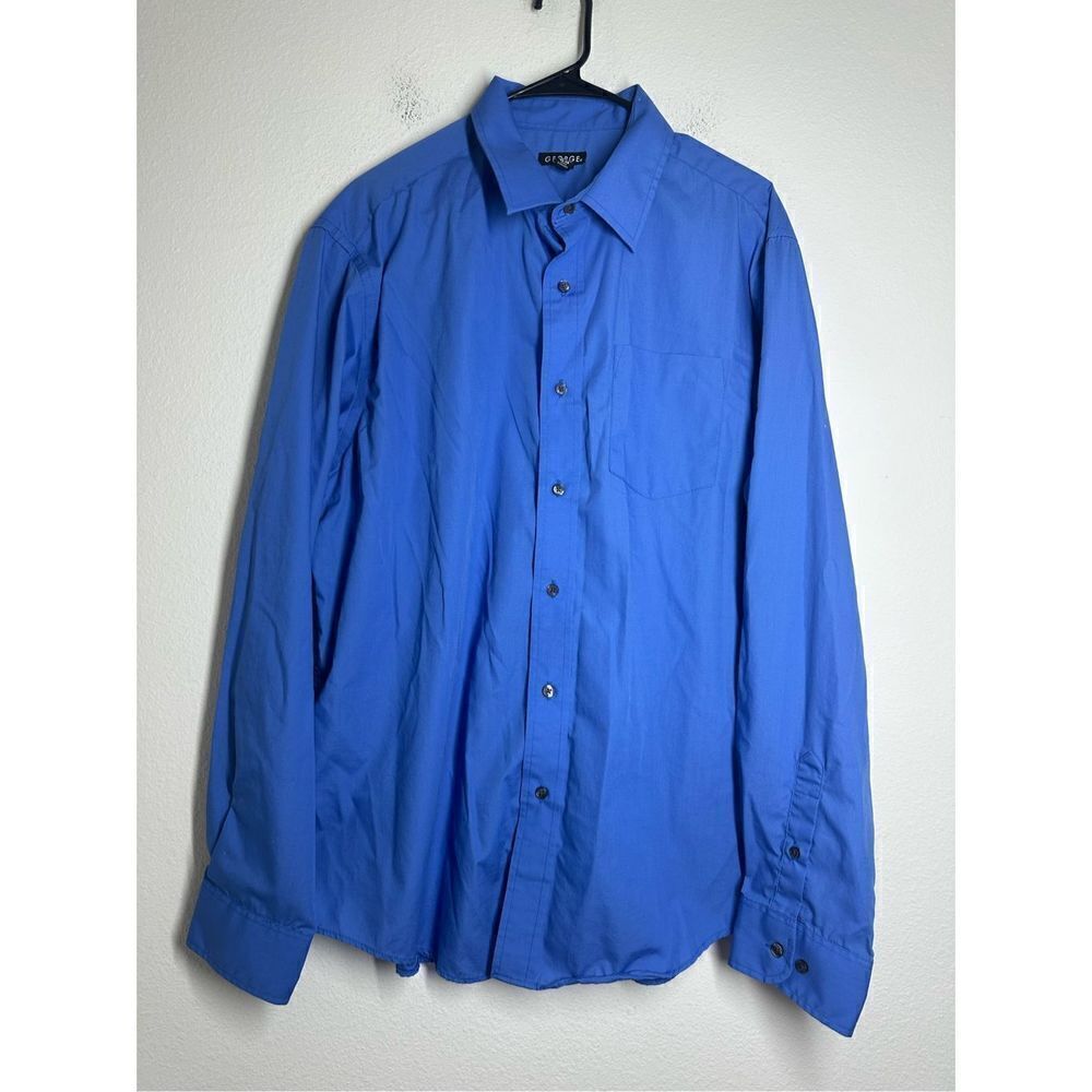 George Men's Long Sleeve Button Up Light Blue Classic Fit Shirt Size XL